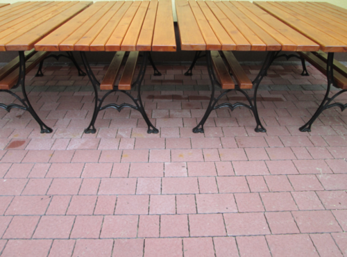 Meble Ogrodowe KRÓLEWSKIE nogi żeliwne 200 cm (stół i dwie ławki) (deski do własnego malowania)