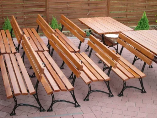 Meble Ogrodowe KRÓLEWSKIE nogi żeliwne 200 cm (stół i dwie ławki) (deski do własnego malowania)
