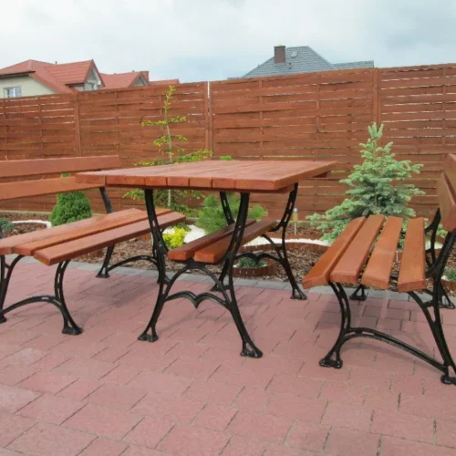 Meble Ogrodowe KRÓLEWSKIE nogi aluminiowe 150 cm (stół i dwie ławki) (deski do własnego malowania)