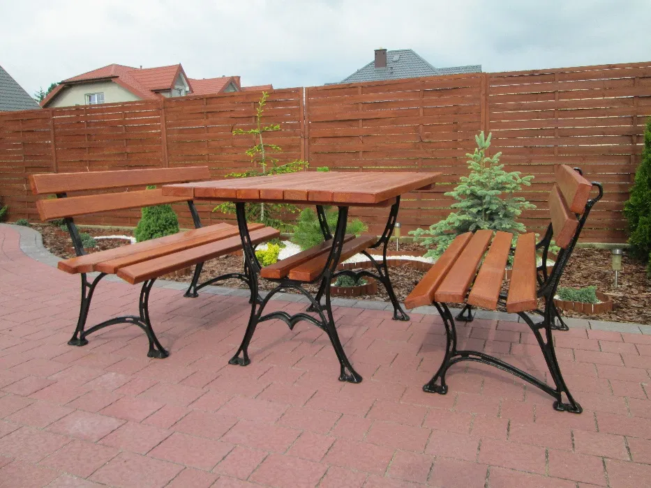 Meble Ogrodowe KRÓLEWSKIE nogi aluminiowe 150 cm (stół i dwie ławki)