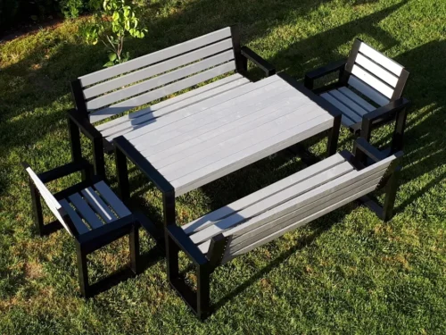 image Meble ogrodowe 192 cm LOFT 03 nogi profil stalowy 60×40x2mm (stół + dwie ławki) (deski do własnego malowania)