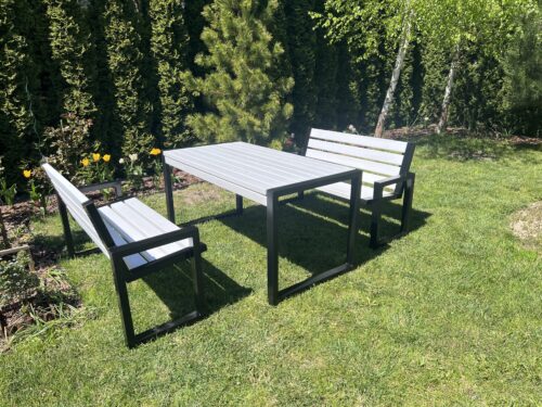 5 Meble ogrodowe 192 cm LOFT 03 nogi profil stalowy 60×40x2mm (stół + dwie ławki) (deski do własnego malowania)