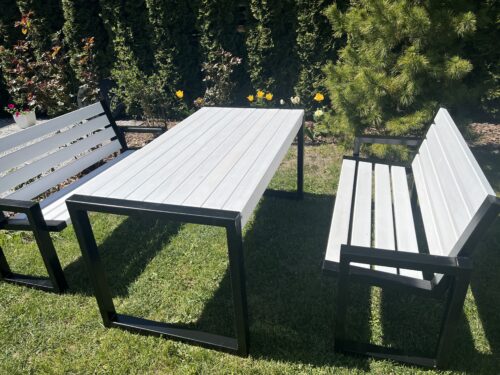 7 Meble ogrodowe 192 cm LOFT 03 nogi profil stalowy 60×40x2mm (stół + dwie ławki) (deski do własnego malowania)